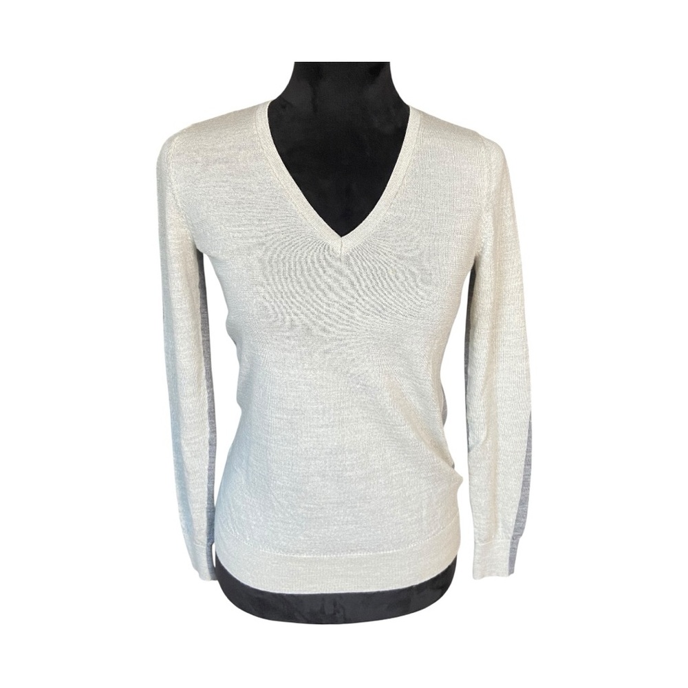 Club Monaco V-Neck Sweater Cream Beige XS Lightweight Classic Knit